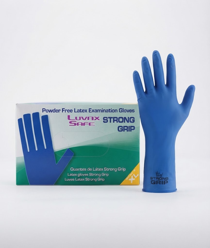 Guantes Látex Azules Strong Grip Sin Polvo L